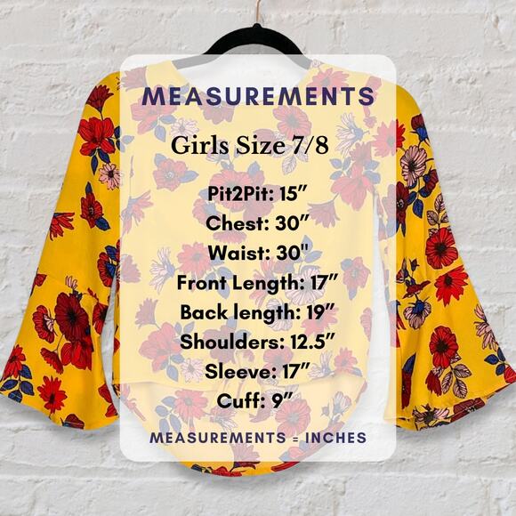 Girls Chiffon Blouse 7/8 Gold Red Floral Holiday Boho Party Top NWOT - Picture 7 of 9